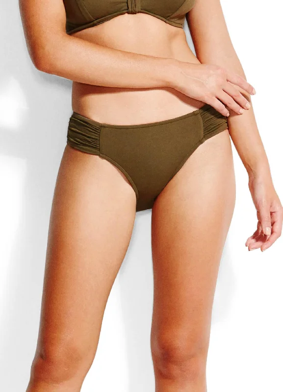 40145-065 Seafolly Ruches Side Retro Bikini Pant - Dark Olive