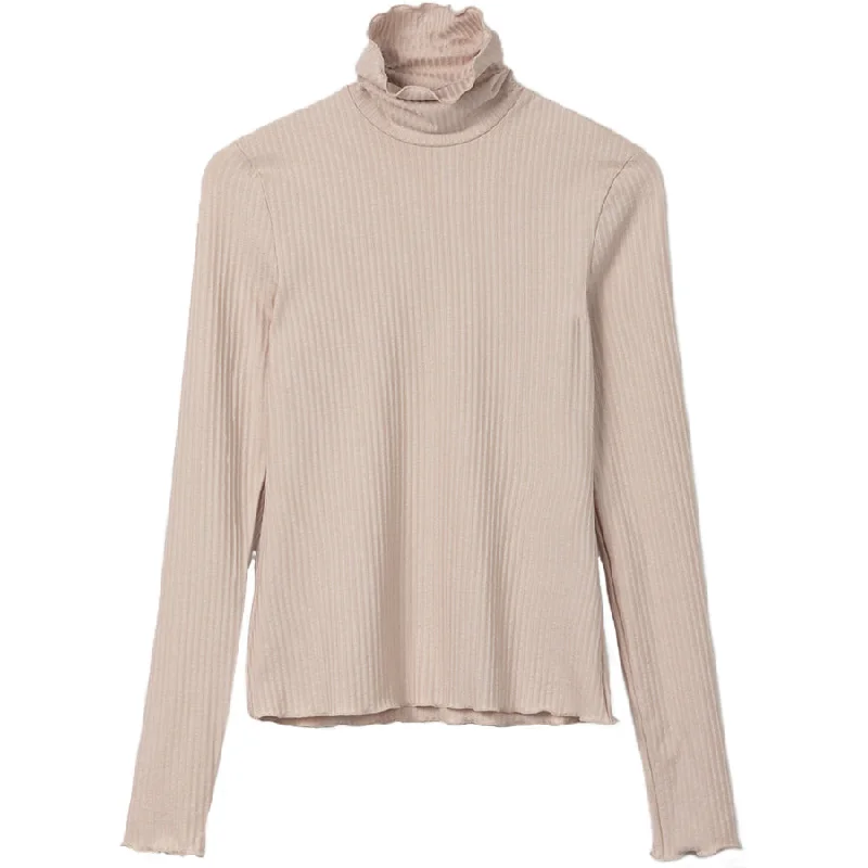 RIBBED TURTLENECK SHIRT IN BEIGE