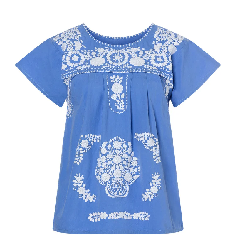 EMBROIDERED COTTON BLOUSE IN BLUE