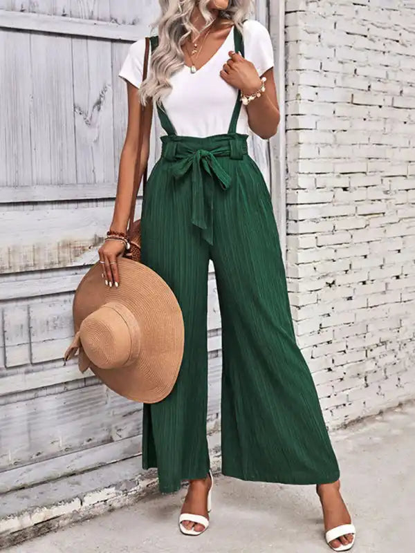 Women’s New Adjustable Solid Color Wide Leg Overalls