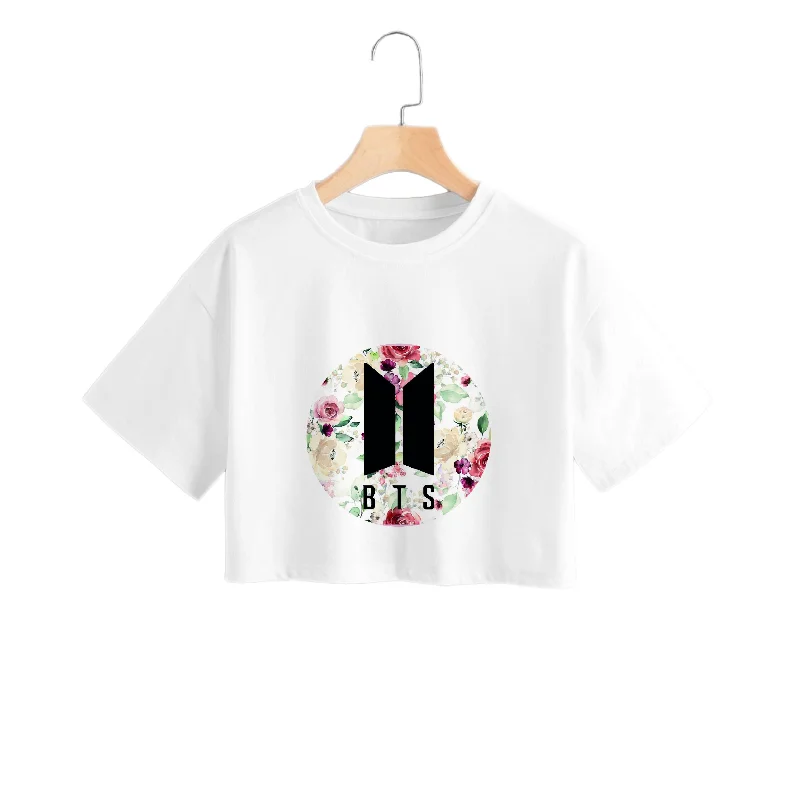 BTS Logo And Flowers - K Pop Crop Top