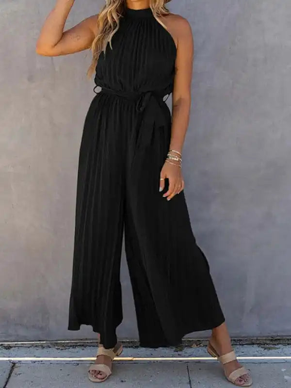 New women’s off-shoulder halter neck pleated jumpsuit