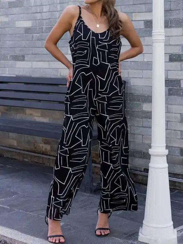 Women’s new pattern loose suspender long jumpsuit