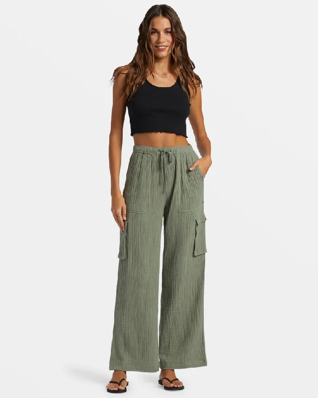 Roxy Precious Cargo Gauze High Waisted Pants - AGAVE GREEN