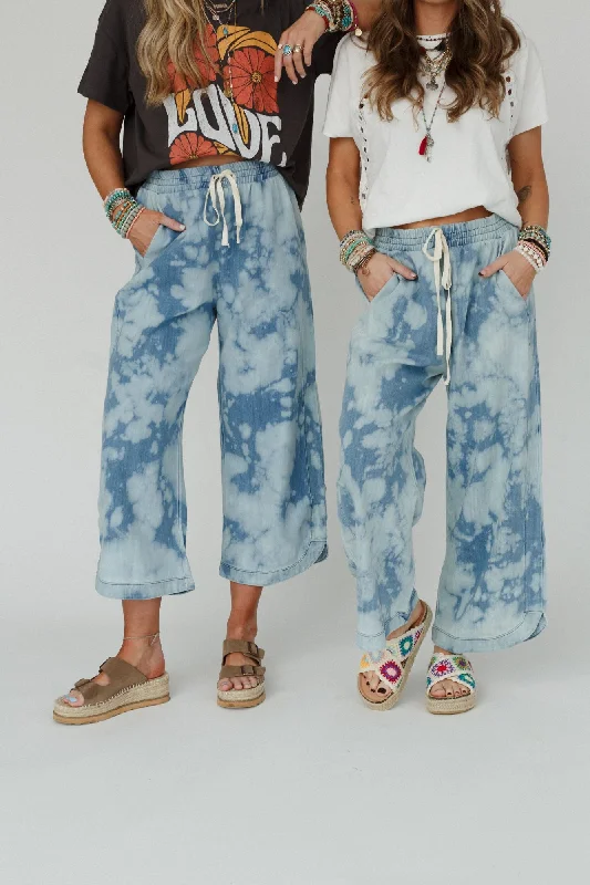 The Nest So Comfy Wide Leg Denim Pant - Bleach Dye Denim