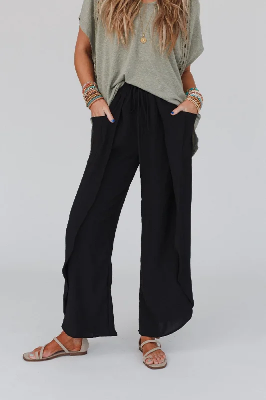 The Nest Stasia Solid Drawstring Tulip Pants - Black