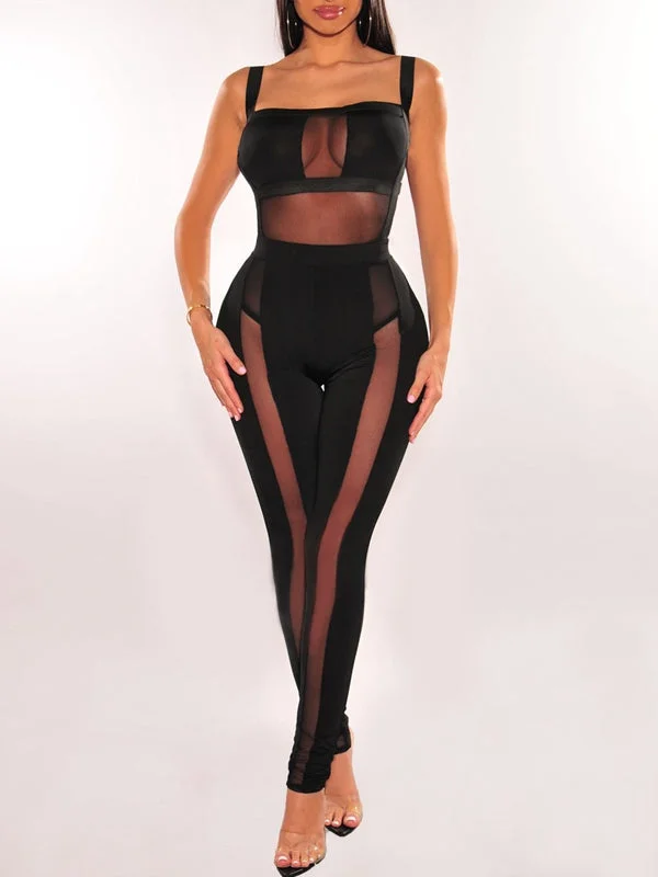 ZASUWA Female Backless Mesh Jumpsuit