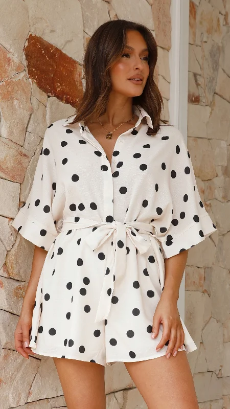 Tami Playsuit - Beige/Black Spot