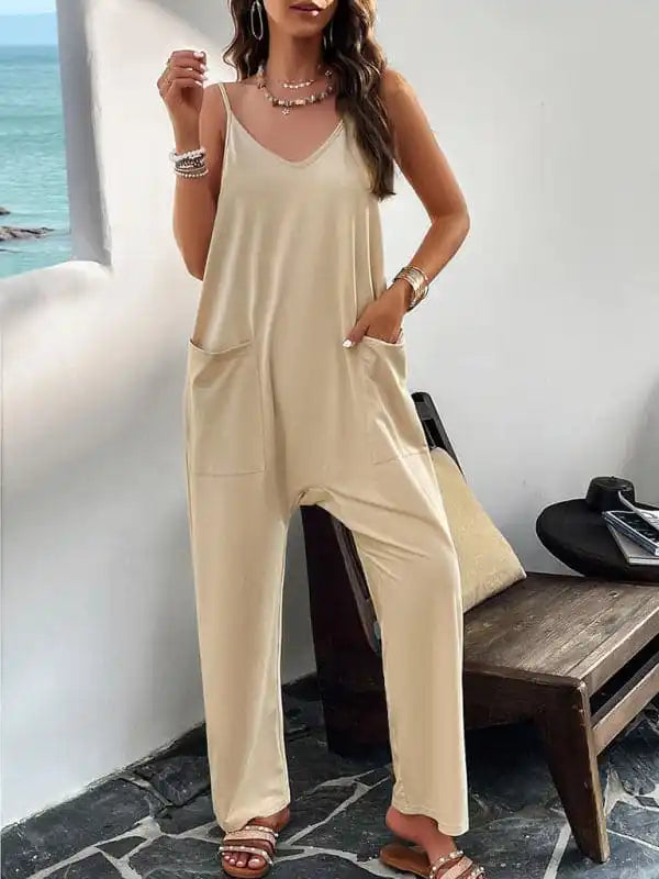 Women’s casual solid color slim fit jumpsuit