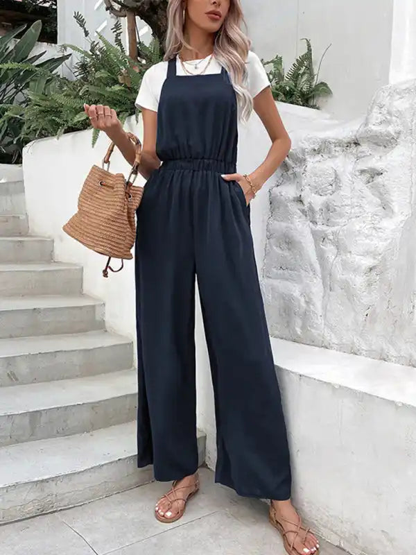 Women’s Casual Stretch Elastic Belt Bib Overalls Jumpsuit