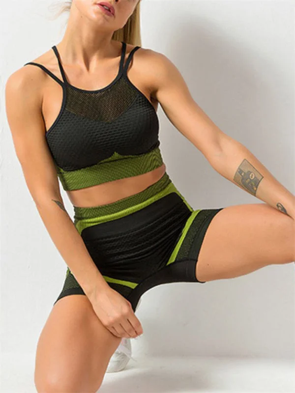 Women's quick-drying tight seamless backless camisole+shorts yoga suit