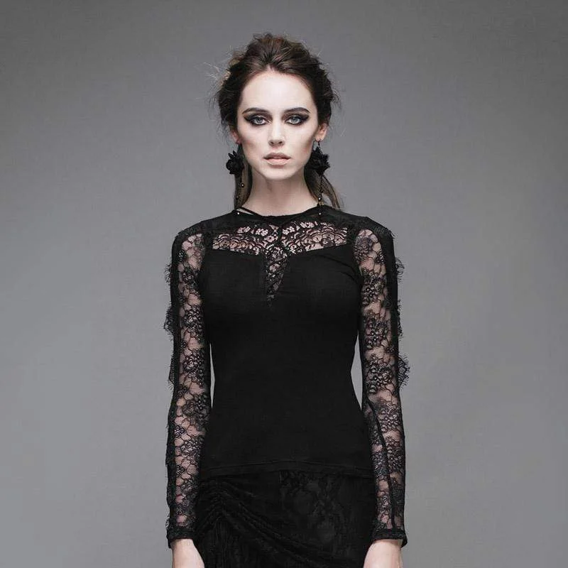 Women's Goth Short Top With Lace Yoke