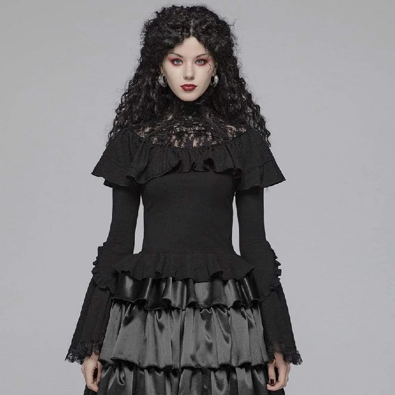 Women's Goth Lace Flare Sleeved Ruffles Tops