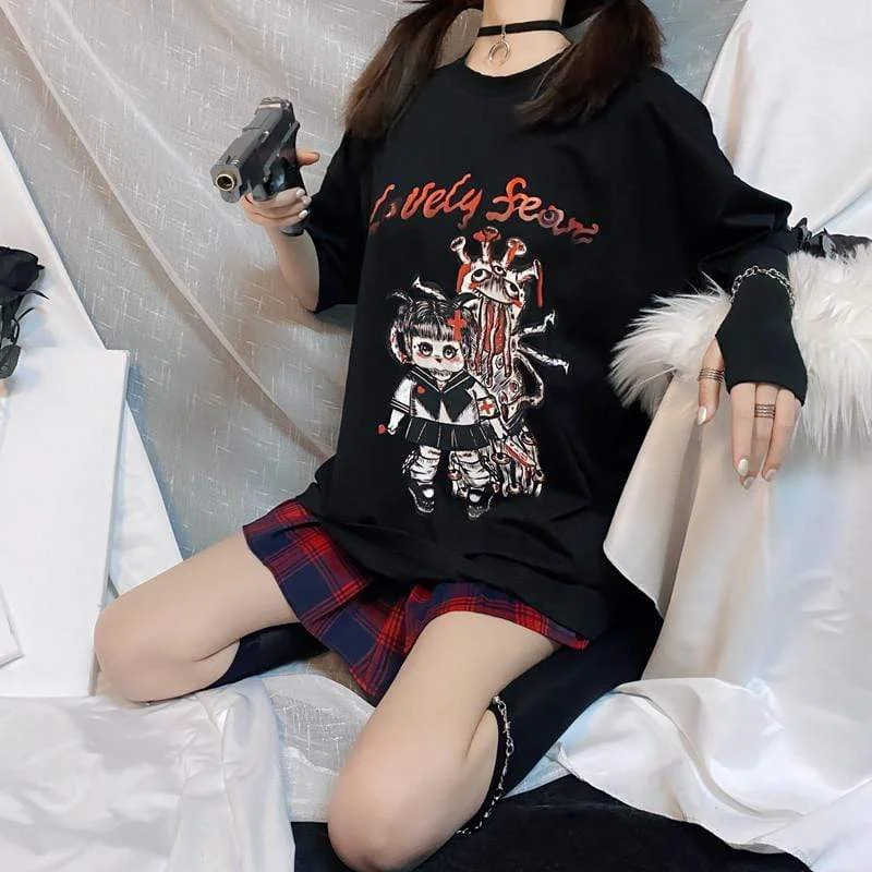 Women's Gothic Cartoon Little Devil Monster Casual T-shirts