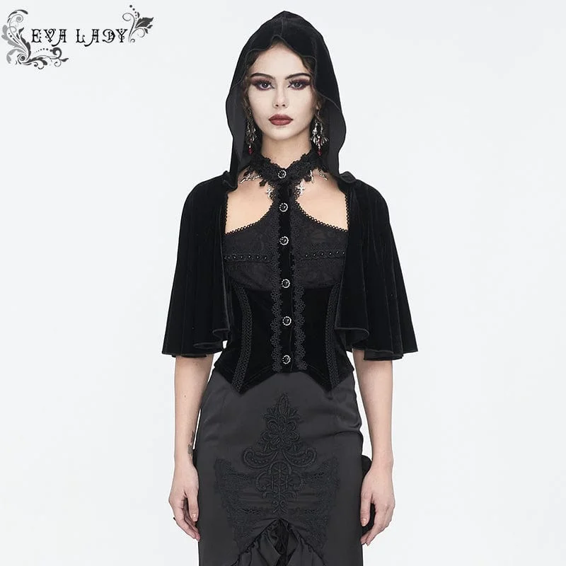 Women's Gothic Lace Splice Cape with Halterneck Velvet Top