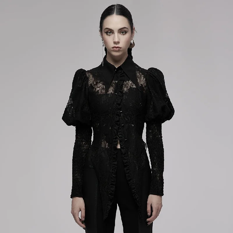 Women's Gothic Puff Sleeved Floral Lace Shirt