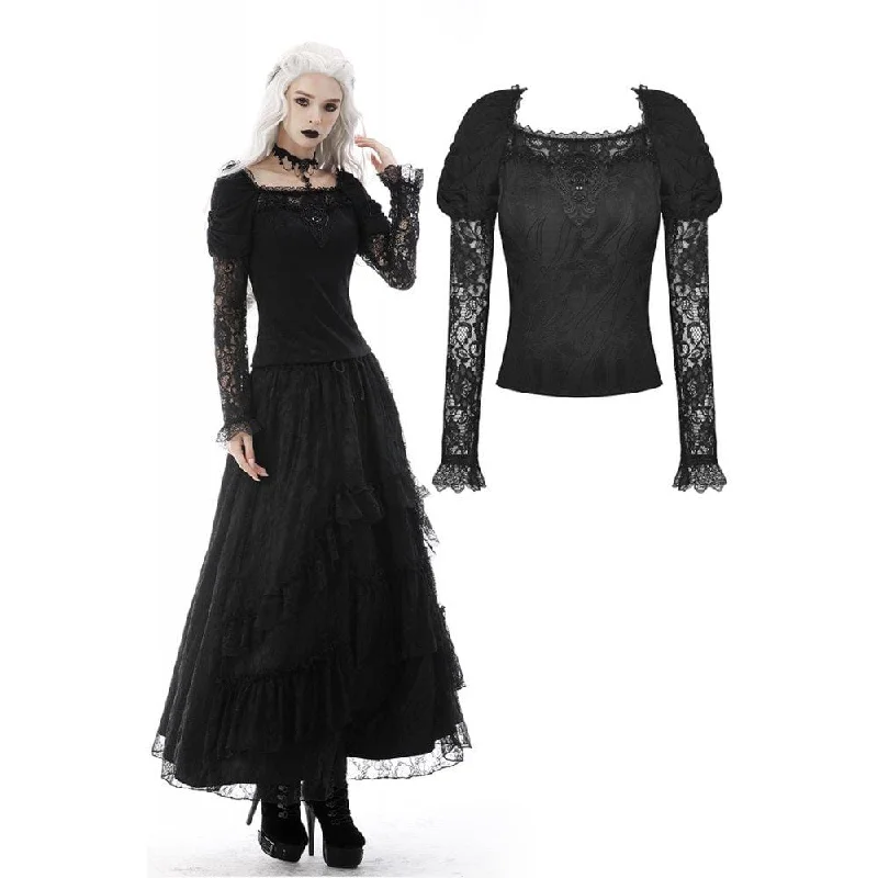 Women's Gothic Puff Sleeved Lace Embossing Top