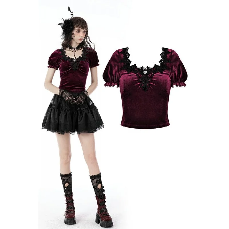 Women's Gothic Puff Sleeved Red Velet Top