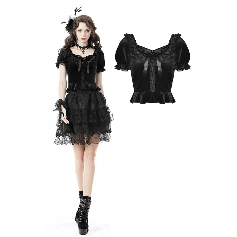 Women's Gothic Square Collar Short Puff Sleeved Velet Top