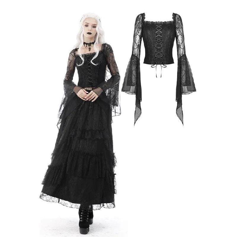 Women's Gothic Strappy Flared Sleeved Lace Top