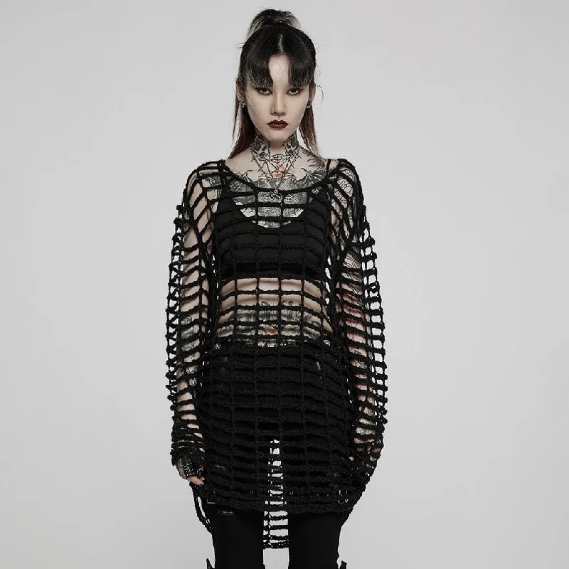 Women's Punk High/Low Hollow Long Mesh Top