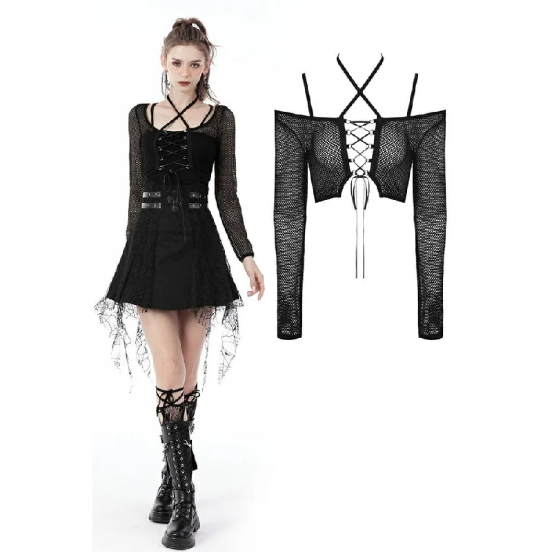 Women's Punk Lacing-up Sheer Long Sleeved Mesh Top