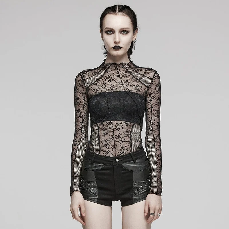 Women's Punk Sheer Mesh Long Sleeved Shirt