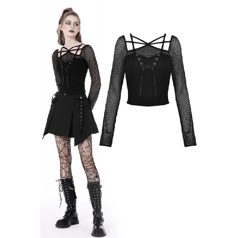 Women's Punk Strappy Mesh Splice Crop Top