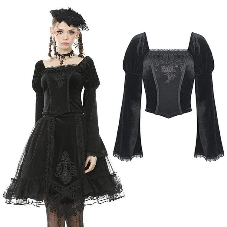 Women's Vintage Gothic Square Collar Puff Sleeved Velet Tops